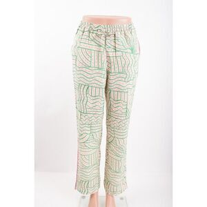 Zara Womens Pajama Pants Linen Blend XS Ecru Pink Green Printed 7972/617 NWT